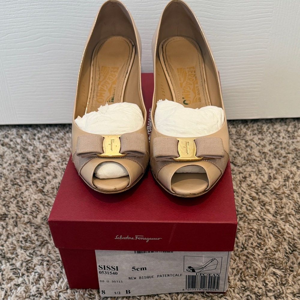 Salvatore Ferragamo Women's Bisque Peep Toe Heels